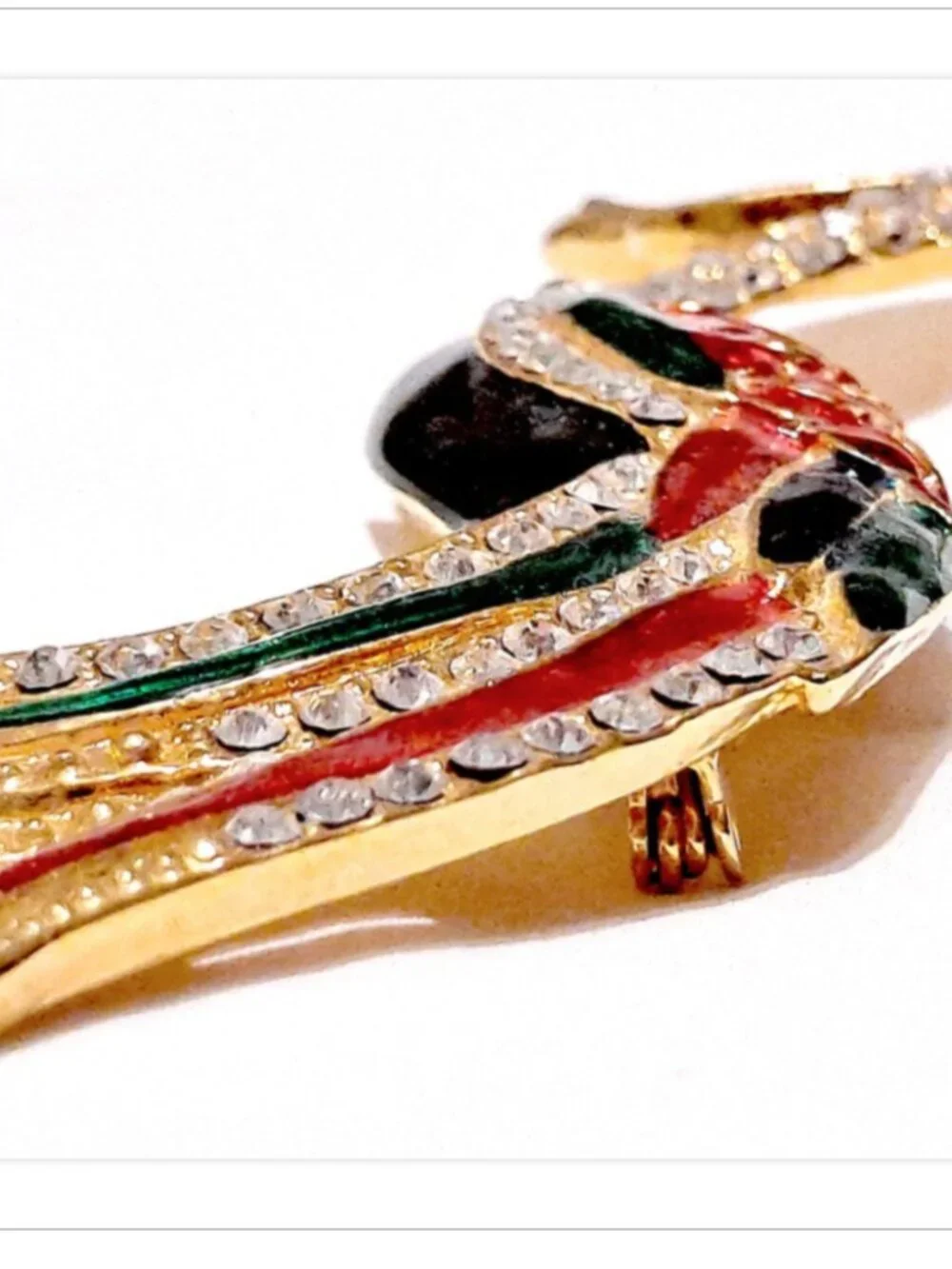 Large Bird of Paradise Brooch Pin Gold Tone Enamel Rhinestone 4”